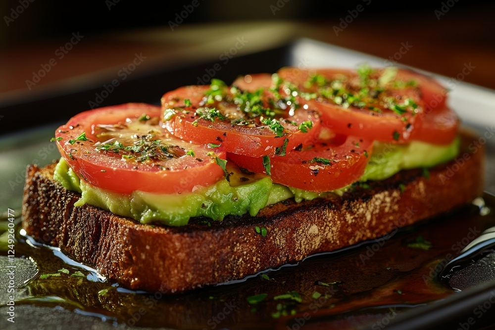 Roasted tomato avocado toast, restaurant Roasted tomato avocado toast, restaurant
