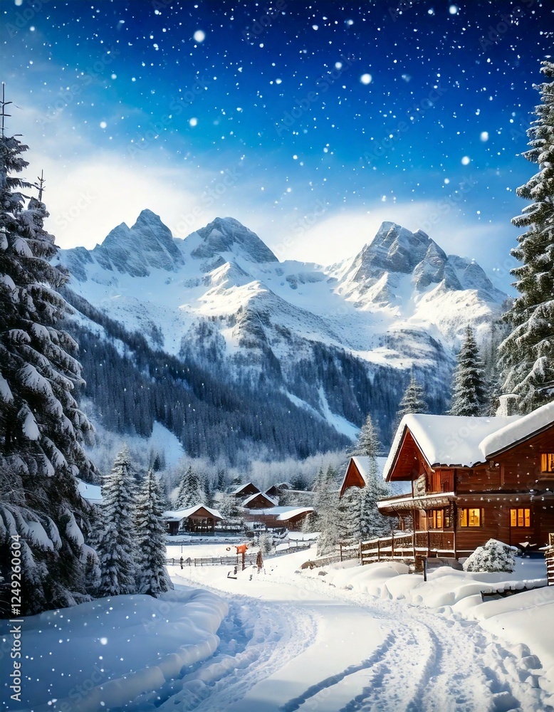 Swiss Alps Winter Wedding Invitation Background
, featuring snow-capped mountains, cozy wooden chalets, and soft falling snow, with copy space in the middle for text
Swiss Alps Winter Wedding Invitation Background
, featuring snow-capped mountains, cozy wooden chalets, and soft falling snow, with copy space in the middle for text