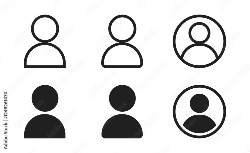 User profile outline and solid icons set vector illustration User profile outline and solid icons set vector illustration