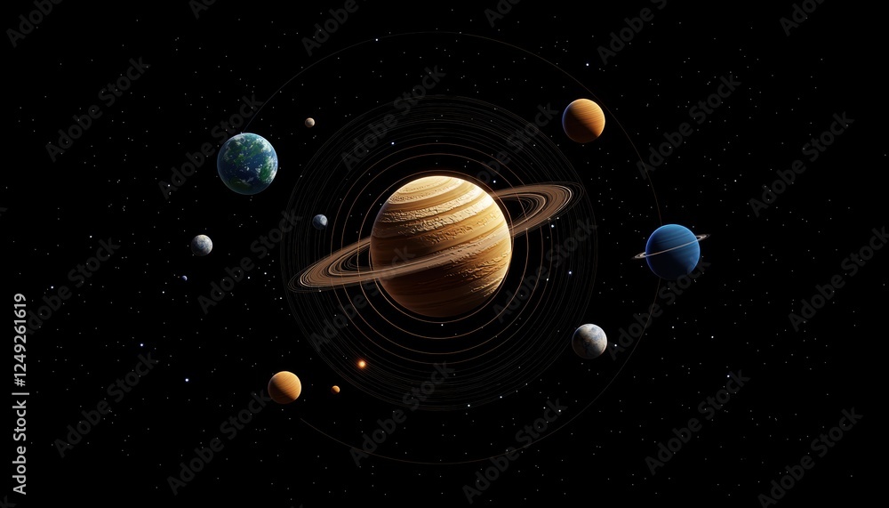 Exploring the solar system planets in orbit outer space digital artwork cosmic environment wide angle astronomy concepts Exploring the solar system planets in orbit outer space digital artwork cosmic environment wide angle astronomy concepts
