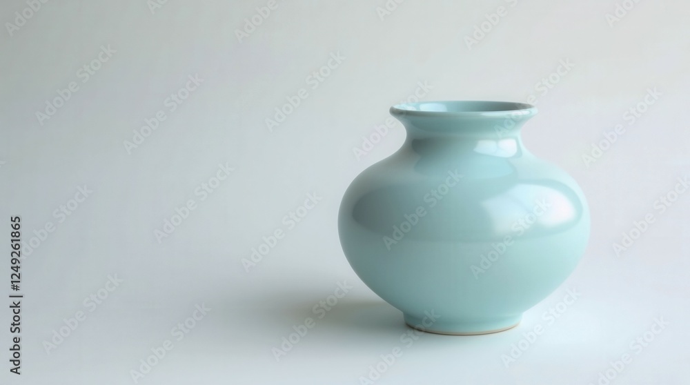 A blue vase sits on a white background. The vase is empty and has a simple, clean design. Concept of calm and serenity, as the empty vase stands alone on the white surface A blue vase sits on a white background. The vase is empty and has a simple, clean design. Concept of calm and serenity, as the empty vase stands alone on the white surface