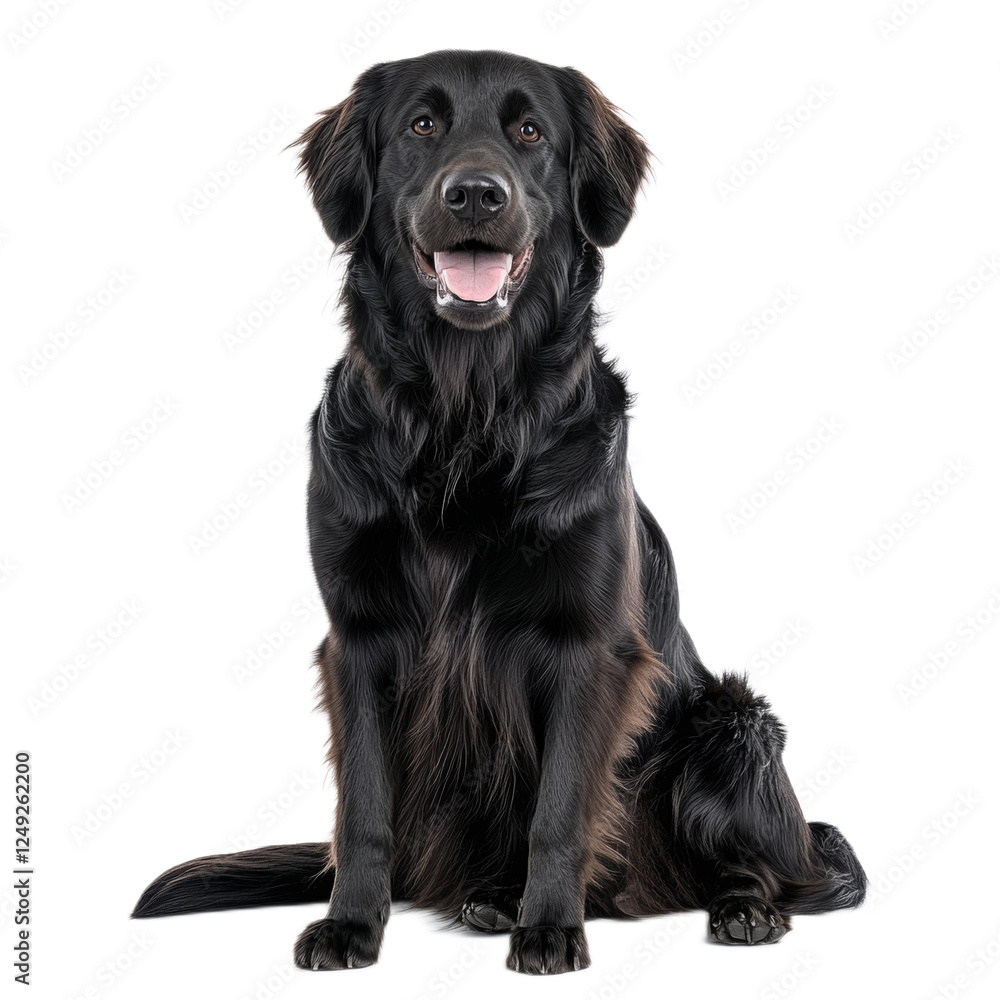Happy Black Flat-Coated Retriever Sitting Happy Black Flat-Coated Retriever Sitting