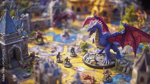 Epic Tabletop Adventure: Dragon and Warriors Clash in a Miniature World photo