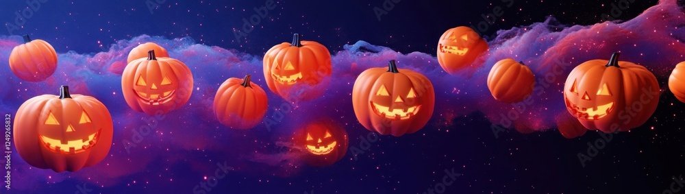 Halloween Pumpkin Candies in Generative AI Art with Whimsical Shapes and Purple Background Halloween Pumpkin Candies in Generative AI Art with Whimsical Shapes and Purple Background
