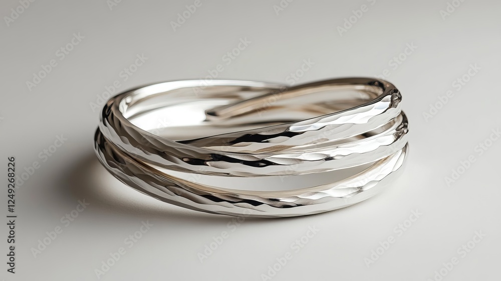 Naklejka premium Elegant Silver Ring Featuring Intricate Wavy Pattern Showcasing Fine Craftsmanship and Unique Design Perfect for Fashion Enthusiasts and Jewelry Collectors Seeking Timeless Accessories