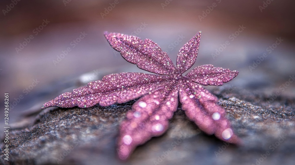 Pink Glittering Leaf on a Rock with Soft Background Blurred Nature Pink Glittering Leaf on a Rock with Soft Background Blurred Nature
