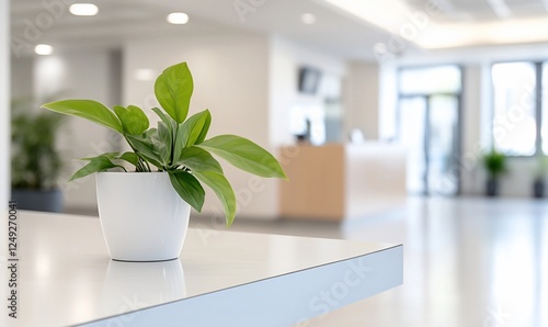 Office plant on reception desk, modern interior, business background, for commercial use photo