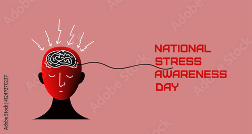 World Stress Awareness month banner. Vector doodle hand drawn illustration of National Stress Awareness Day. Silhouette of stress person illustration