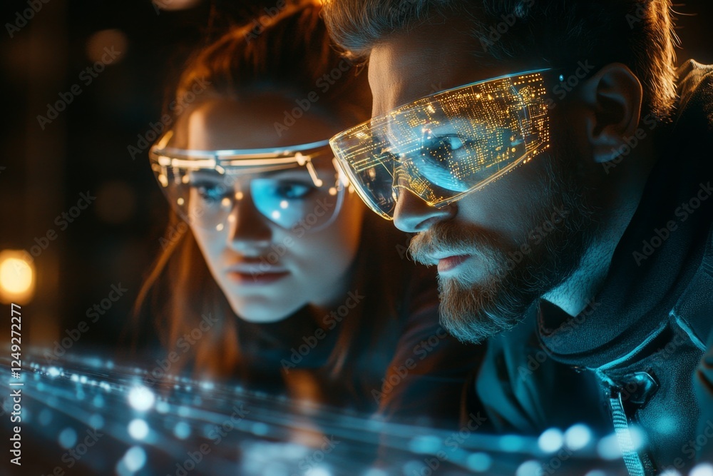 Fototapeta premium A futuristic AI-powered department where robots and humans work together seamlessly
