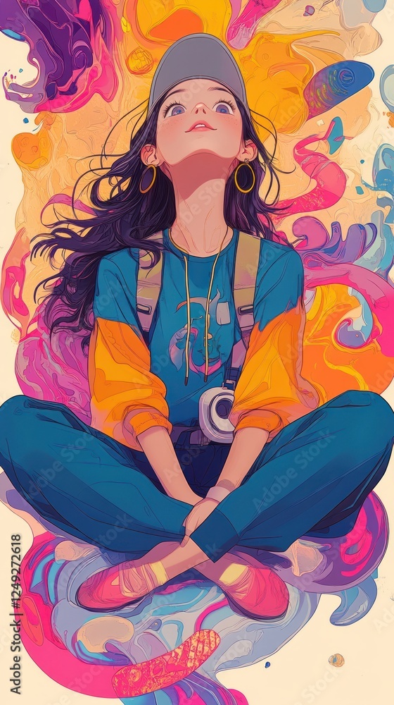Cute Girl with Colorful Abstract Background and Playful Expression Cute Girl with Colorful Abstract Background and Playful Expression