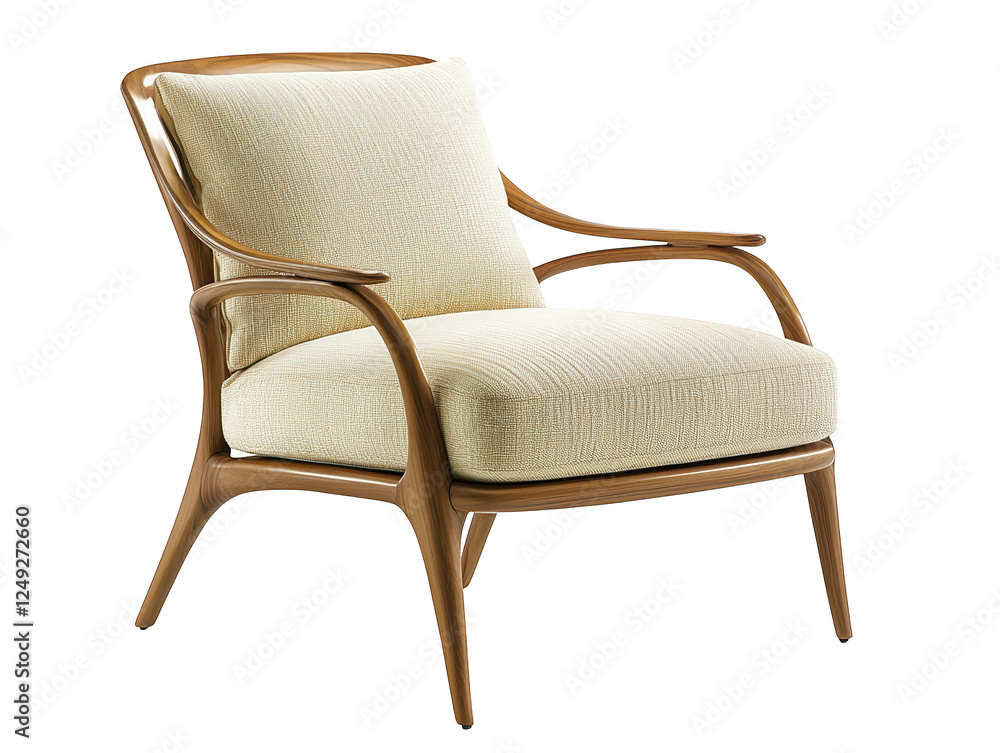 Elegant white upholstered chair with wooden frame, perfect for stylish living spaces Elegant white upholstered chair with wooden frame, perfect for stylish living spaces
