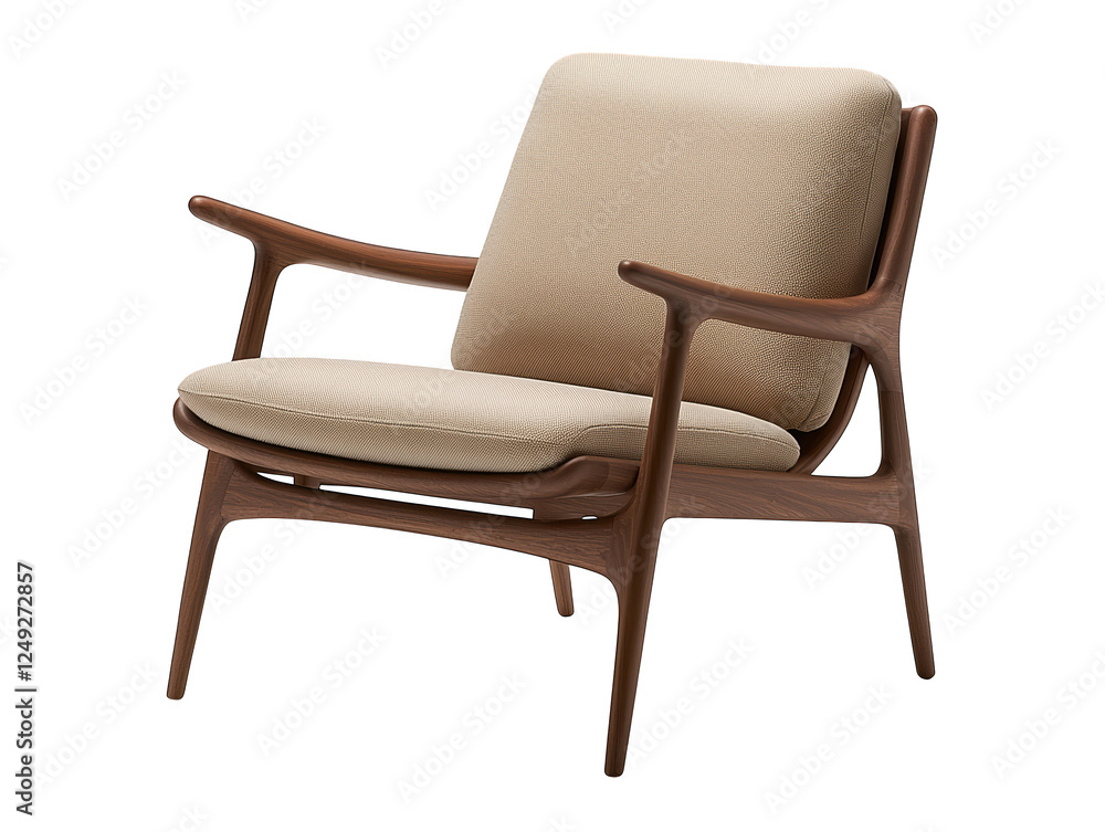 Beige upholstered chair with wooden frame, comfortable and stylish seating for any room Beige upholstered chair with wooden frame, comfortable and stylish seating for any room