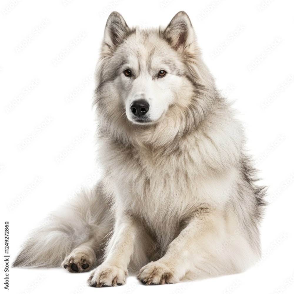 Majestic Alaskan Malamute Dog Sitting on White Background Majestic Alaskan Malamute Dog Sitting on White Background