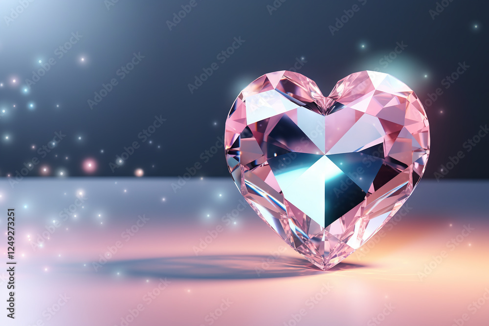 Faceted red diamond heart with glowing light for Valentine's Day sale or gift. Crystal gem heart Faceted red diamond heart with glowing light for Valentine's Day sale or gift. Crystal gem heart
