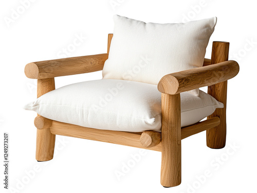 Classic wooden chair with comfortable white cushion, perfect for relaxation and home decor photo