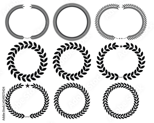 Set of wreaths and branches with leaves. Hand drawing laurel wreaths and branches collection. 
Laurels wreaths, swirls, twigs and flower ornaments. Herbs,