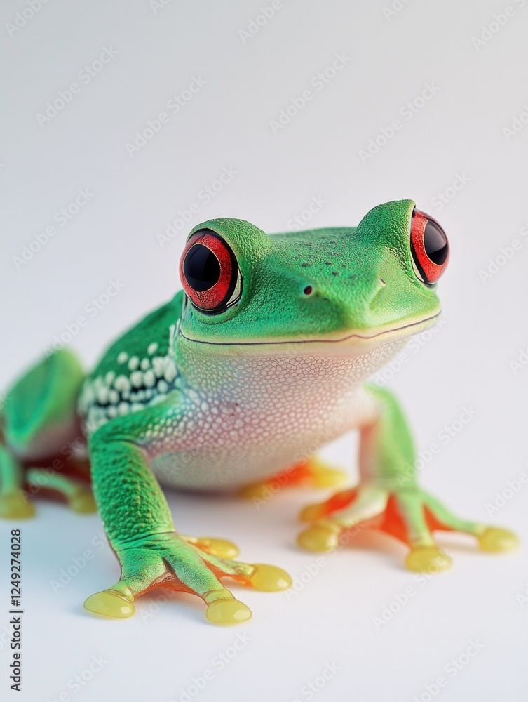 Fototapeta premium Frogs, close up shot on white background, green and amphibian species.