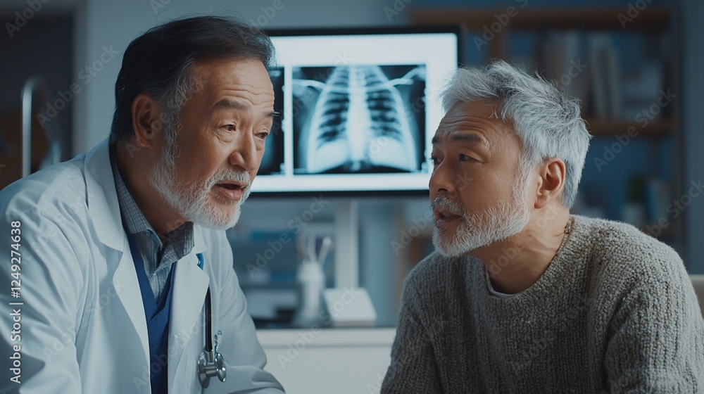 Obraz premium Doctor explaining x-ray results to senior patient.