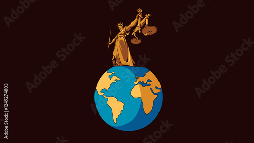 Lady Justice standing on top of the world