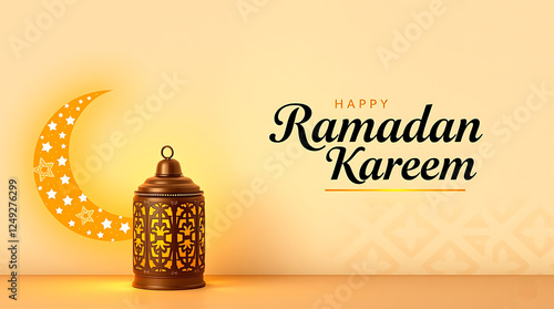 Ramadan Kareem Greeting with Crescent Moon and Lantern