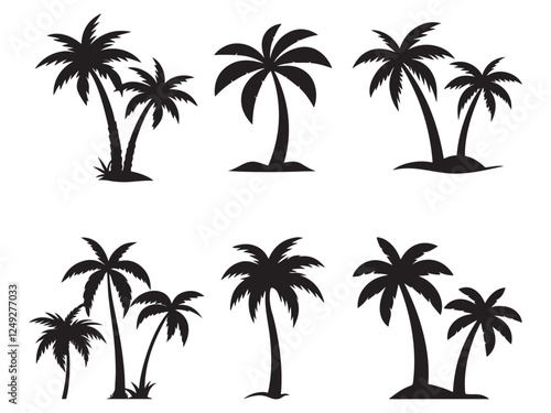 Beach palm tree's silhouette vector on white background