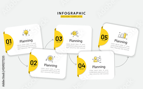Timeline Creator infographic template. 5 Step timeline journey, calendar Flat simple infographics design template. presentation graph. Business concept with 5 options, gantt vector illustration.