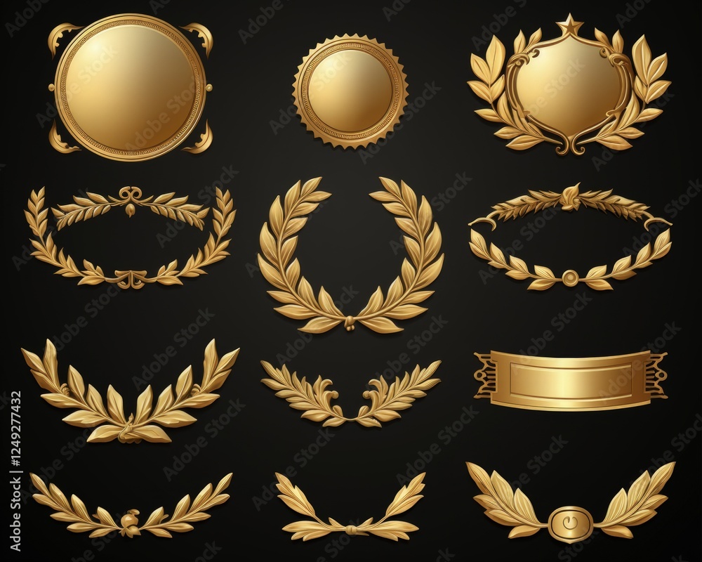 Golden Badge Collection: Labels, Laurels, Ribbons, and More for Your Design Seals and Medals Golden Badge Collection: Labels, Laurels, Ribbons, and More for Your Design Seals and Medals