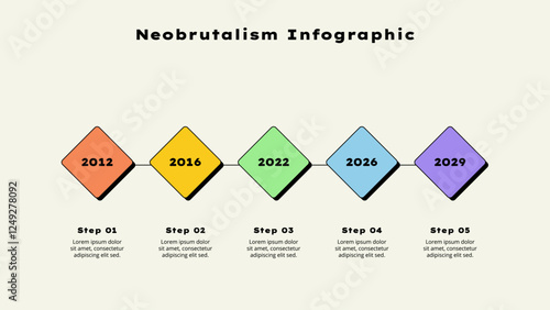 Five horizontal elements. Concept of 5 options of business development process. Timeline vector illustration. Neobrutalism infographic template