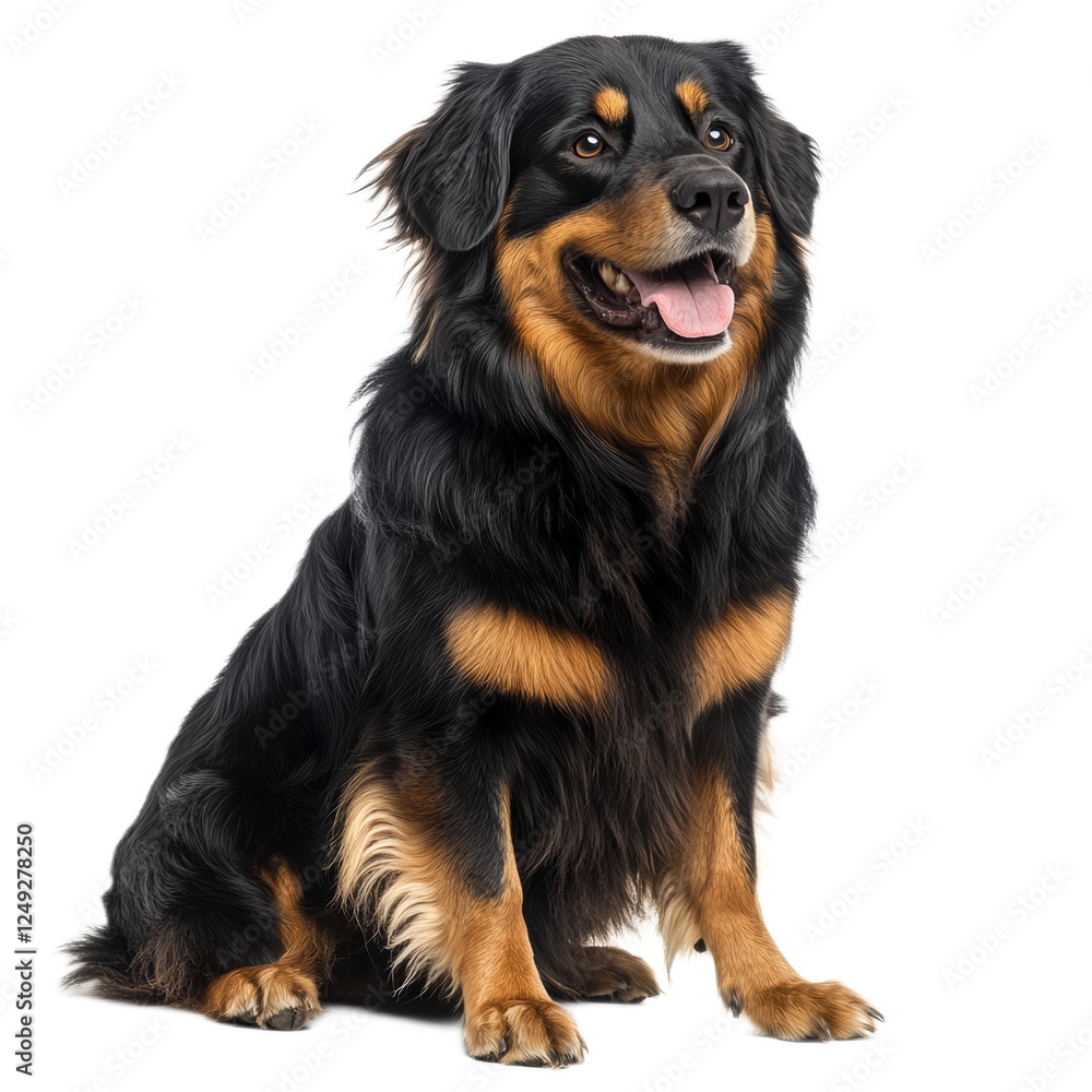 Happy Black and Tan Dog Sitting Isolated on White Happy Black and Tan Dog Sitting Isolated on White