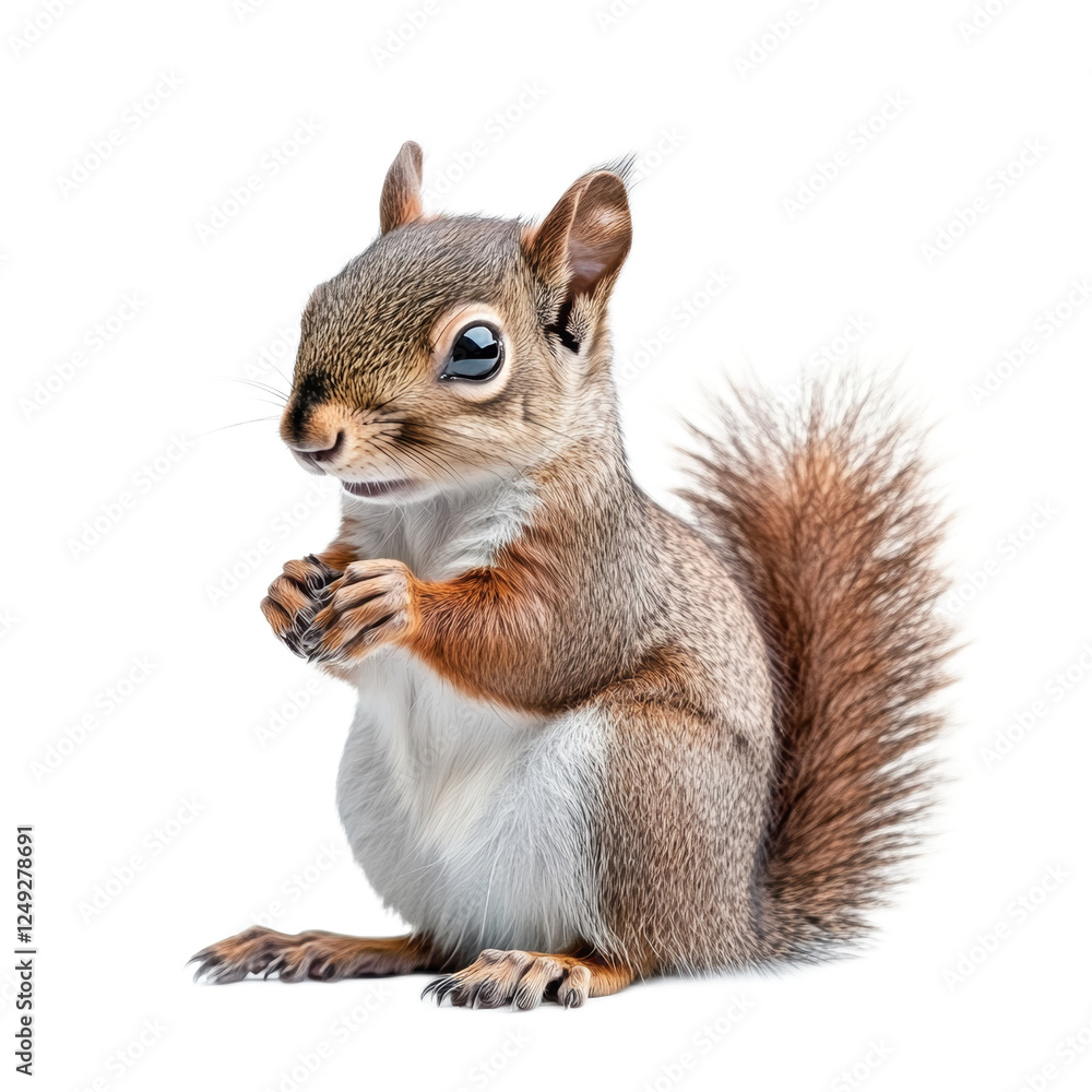 Obraz premium Adorable Red Squirrel Posing on White Background