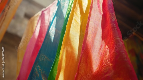 Wallpaper Mural A colorful piece of fabric is hanging on a line. The colors are bright and vibrant, creating a cheerful and lively atmosphere Torontodigital.ca