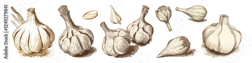 Set of garlic. Hand drawn illustration.