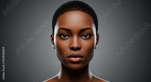 Elegant portrait showcases a beautiful dark skinned woman with poise