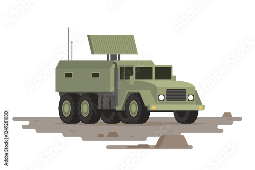Military Vehicle Radar Truck Vector Illustration. Isolated on White, Flat Style and Fully Editable