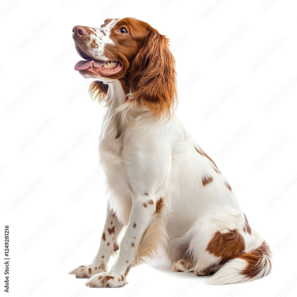 Liver and White Springer Spaniel Dog Sitting Liver and White Springer Spaniel Dog Sitting