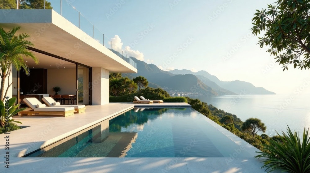 Fototapeta premium Modern Coastal Residence with Infinity Pool and Panoramic Ocean Views
