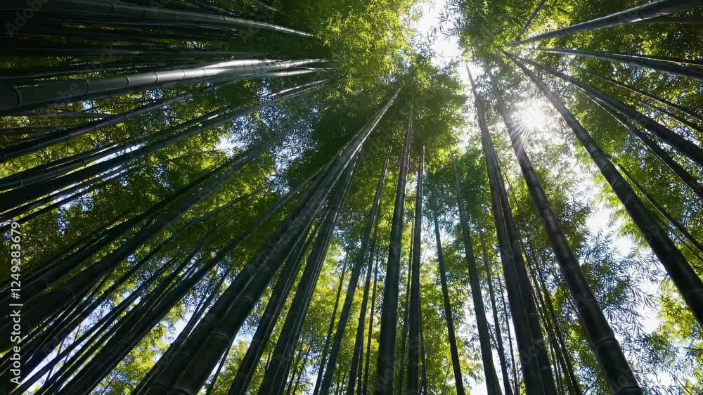 Explore the tranquil beauty of a bamboo forest under a bright sky surrounded by tall green stalks Explore the tranquil beauty of a bamboo forest under a bright sky surrounded by tall green stalks