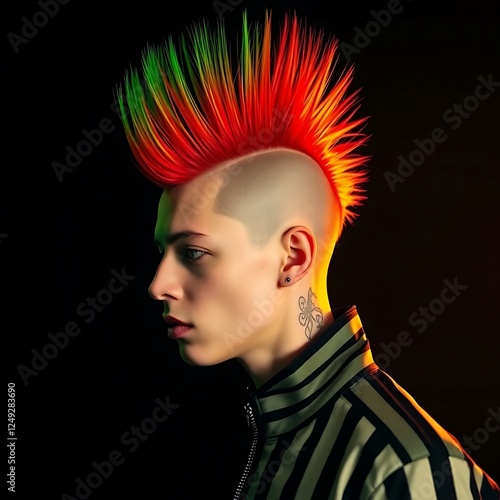 a young man with a striking mohawk hairstyle, generative ai
