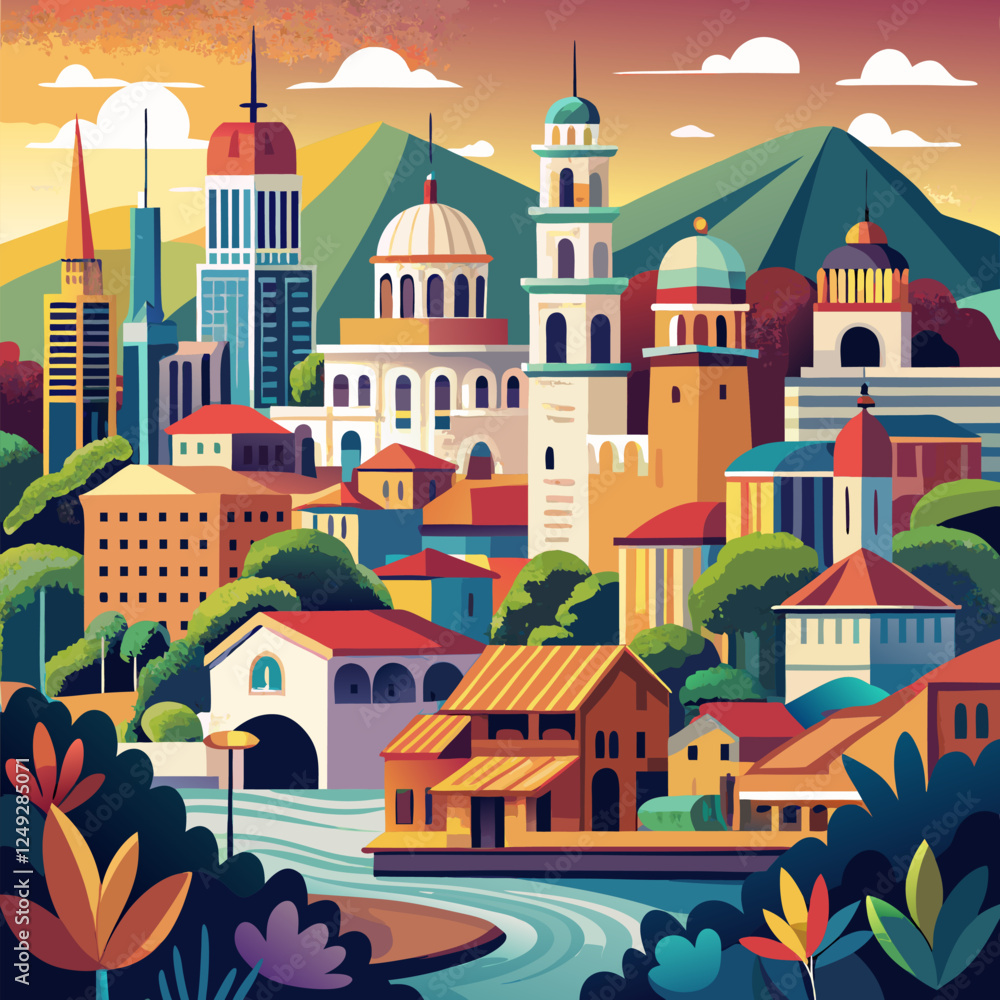 Fototapeta premium City Skyline in Watercolor Style