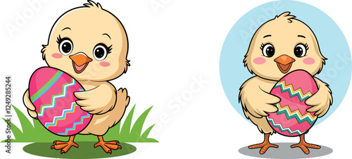 Funny and cute easter chick eggs isolated by white background