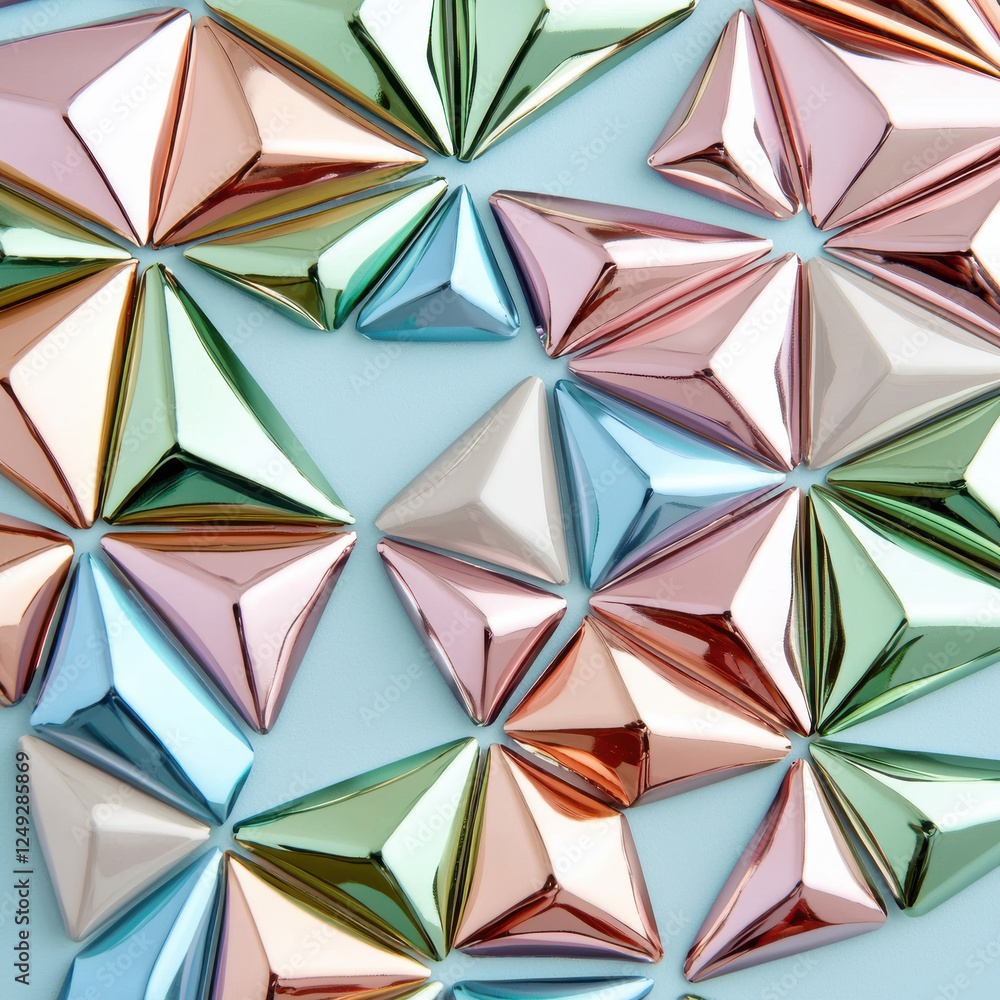 Geometric metallic shapes with reflective pastel colors Geometric metallic shapes with reflective pastel colors
