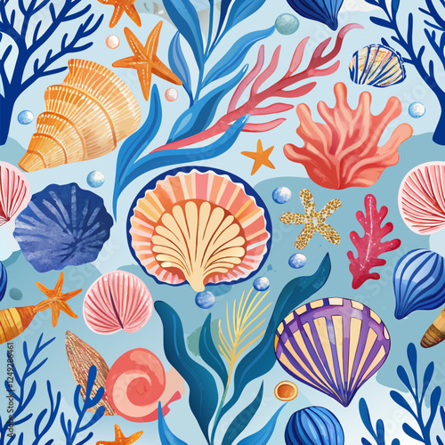 Underwater Watercolor Design with Seashells