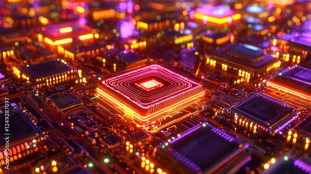 Abstract Glowing Circuits of a Futuristic Microchip Abstract Glowing Circuits of a Futuristic Microchip