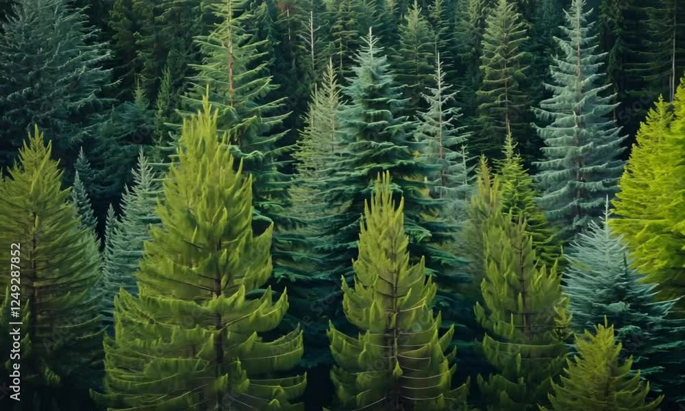 Lush green pine forest with tall trees and dense foliage Lush green pine forest with tall trees and dense foliage