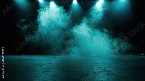 Wallpaper Mural Stage illuminated with teal lighting and smoke, creating a dramatic atmosphere for performance Torontodigital.ca