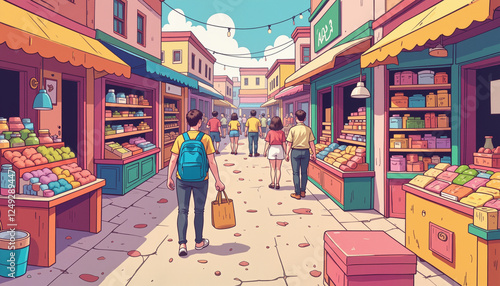 Wallpaper Mural Shopper exploring vibrant marketplace filled with colorful stalls, enjoyment Torontodigital.ca