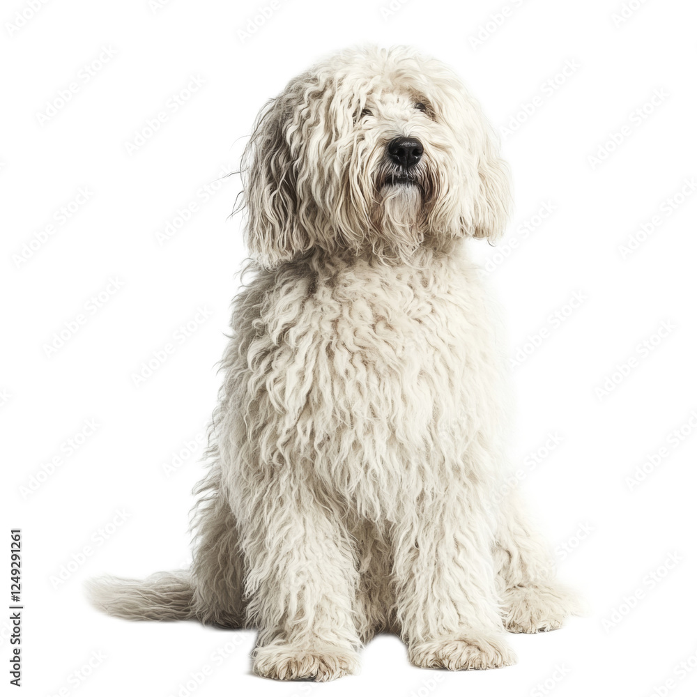 Fluffy White Dog Sitting on White Background Fluffy White Dog Sitting on White Background