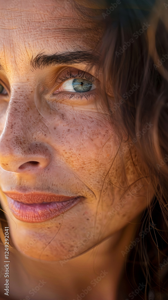 Close-up of a mature woman’s face with natural textures Close-up of a mature woman’s face with natural textures