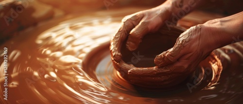 Backgrounds with hands moulding clay on a potter's wheel are great for creative book covers, hobby websites and advertising pottery masterclasses. photo