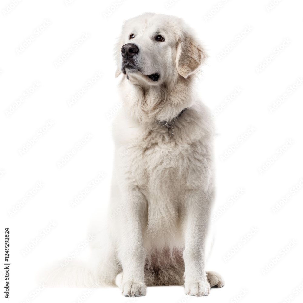 Majestic White Maremma Sheepdog Sitting Against White Background Majestic White Maremma Sheepdog Sitting Against White Background